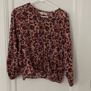 Doen Burgundy Floral Blouse